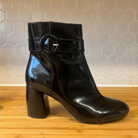 Black Heeled Boots with Strap Detail - Picture 1 of 3